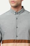 Lacquer Embassy_Grey 100% Cotton Textured Pattern Quain Colorblock Shirt  _at_Aza_Fashions