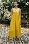 Buy_Rriso_Yellow Cotton Embroidery Round Maxi Dress  _at_Aza_Fashions