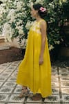 Shop_Rriso_Yellow Cotton Embroidery Round Maxi Dress  _at_Aza_Fashions