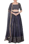 Buy_Priyanka Jain_Blue Embroidered Lehenga Set _at_Aza_Fashions