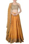 Buy_Priyanka Jain_Yellow Dupion Silk V Neck Embroidered Bridal Lehenga Set _at_Aza_Fashions