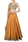 Priyanka Jain_Yellow Dupion Silk V Neck Embroidered Bridal Lehenga Set _Online_at_Aza_Fashions