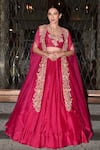Buy_Mrunalini Rao_Pink Dupion Silk Embroidered Cape And Skirt Set_at_Aza_Fashions