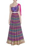 Shop_Avnni Kapur_Multi Color Banarasi Embroidery Mirror Work One Shoulder Lehenga Set  _Online_at_Aza_Fashions