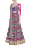 Buy_Avnni Kapur_Multi Color Banarasi Embroidery Mirror Work One Shoulder Lehenga Set  _Online_at_Aza_Fashions