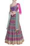 Buy_Avnni Kapur_Multi Color Banarasi Embroidery Mirror Work One Shoulder Lehenga Set  _at_Aza_Fashions