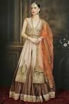 Neha Khullar_Beige Matka Silk Embroidered Dori And Orange & Brown Jacket Lehenga For Women_Online_at_Aza_Fashions