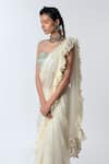 Buy_Rishi and Vibhuti_White Organza Sweetheart Neck Ruffle Saree _at_Aza_Fashions