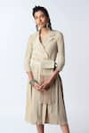 Buy_Rishi and Vibhuti_Beige Lurex Cotton Lapel Embroidered Jacket Dress _at_Aza_Fashions