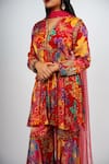 Taavare_Red Silk And Embroidery Floral V Neck Peplum Kurta Gharara Set _Online_at_Aza_Fashions