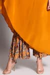 Shop_Rishi & Vibhuti_Yellow Crepe One Shoulder Kaftan And Pant Set_Online_at_Aza_Fashions