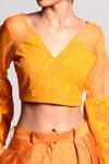 Buy_Rishi and Vibhuti_Yellow Organza Embroidery V Neck Cropped Blouse _Online_at_Aza_Fashions