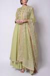 5X by Ajit Kumar_Green Anarkali Chanderi Kurta Lehenga Set_Online_at_Aza_Fashions