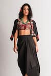 Buy_Taavare_Black Raw Silk Top Sweetheart Neck Embroidered Jacket And Skirt Set _at_Aza_Fashions