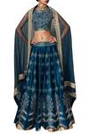 Mishru_Blue Chanderi Embroidery Cut Dana Round Zardozi Lehenga Set _Online_at_Aza_Fashions