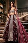 Buy_Masumi Mewawalla_Purple Dupion Sweetheart Neck Organza Cape And Silk Ruffle Lehenga Set _at_Aza_Fashions