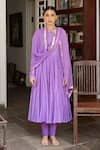 Buy_Nimbus_Purple Anarkali Chanderi Jacket Chanderi Churidar Net Dupatta And Set _at_Aza_Fashions