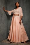 Seema Thukral_Peach Cotton Silk Jacket Open Embroidered Lehenga Set _Online_at_Aza_Fashions