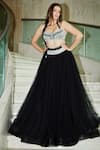 Buy_DILNAZ_Black Net And Polyester Satin Embellished Pearls Bow Tie-up Bustier  _Online_at_Aza_Fashions