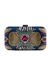 Shop_Puneet Gupta_Blue Rhinestones, Crystals Kundan Printed Clutch _at_Aza_Fashions
