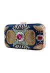 Buy_Puneet Gupta_Blue Rhinestones, Crystals Kundan Printed Clutch _at_Aza_Fashions