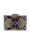 Shop_Puneet Gupta_Blue Diamante Jewel Print Clutch_at_Aza_Fashions