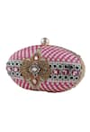 Buy_Puneet Gupta_Pink Rhinestones, Sequins Gold Metal Oval Printed Clutch _at_Aza_Fashions