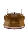 Puneet Gupta_Pink Rhinestones, Sequins Gold Metal Oval Printed Clutch _Online_at_Aza_Fashions