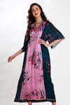Buy_Whimsical By Shica_Green Crinkle Silk Chiffon V Neck Printed Maxi Dress _at_Aza_Fashions