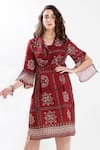 Buy_Whimsical By Shica_Maroon Cotton Silk V Neck Printed Tunic _at_Aza_Fashions