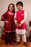 Shop_TINY COLOUR_Purple Satin And Block Kurta & Sharara Set _Online_at_Aza_Fashions