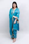 Buy_Daljit Sudan_Blue German Satin And Georgette Tilla & Aari V Embroidered Phiran Kurta Pant Set _at_Aza_Fashions