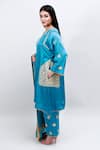 Daljit Sudan_Blue German Satin And Georgette Tilla & Aari V Embroidered Phiran Kurta Pant Set _Online_at_Aza_Fashions