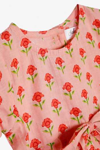 Shop_Saka Designs_Peach Cotton Printed Night Suit Set _Online_at_Aza_Fashions