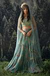 Buy_Paulmi and Harsh_Blue And Embroidery Floral V Neck Lehenga Set  _at_Aza_Fashions