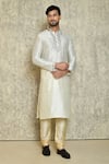 Buy_Arihant Rai Sinha_Cream Art Silk Dupion Embroidered Thread Kurta Set _at_Aza_Fashions