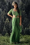 Buy_Paulmi and Harsh_Green Saree  Chiffon And Blouse  Georgette Print & Embroidery Pre-draped With _at_Aza_Fashions