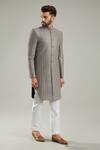 Buy_Kasbah_Grey Chanderi Thread Jacket Bandhgala_at_Aza_Fashions