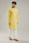 Buy_Kasbah_Yellow Chanderi Embroidered Mandarin Collar Kurta _at_Aza_Fashions