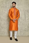 Buy_Arihant Rai Sinha_Orange Art Silk Dupion Embroidered Dori Placket Kurta Set_at_Aza_Fashions
