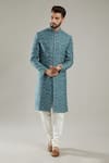 Buy_Kasbah_Blue Silk Embroidered Sherwani_at_Aza_Fashions