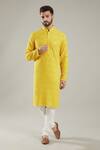 Buy_Kasbah_Yellow Georgette Floral And Thread Work Full Sleeve Kurta_at_Aza_Fashions