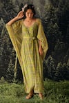 Buy_Paulmi and Harsh_Green Jacket  Organza And Maxi Dress Crepe Print Strappy With  _at_Aza_Fashions