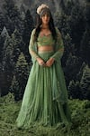 Buy_Paulmi and Harsh_Green And Embroidery Jungle Leaf Neck Star Lehenga Set _at_Aza_Fashions