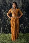 Buy_Paulmi and Harsh_Yellow Saree  Chiffon And Blouse  Cotton Silk Print & Pre-draped With _at_Aza_Fashions