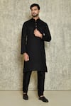 Buy_Arihant Rai Sinha_Black Cotton Embroidery Thread Placket Kurta Set _at_Aza_Fashions