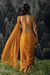 Shop_Paulmi and Harsh_Yellow Saree  Chiffon And Blouse  Cotton Silk Print & Pre-draped With _at_Aza_Fashions