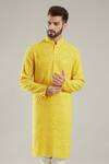 Kasbah_Yellow Georgette Floral And Thread Work Full Sleeve Kurta_Online_at_Aza_Fashions