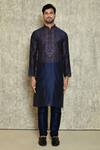 Buy Blue Art Silk Dupion Embroidered Thread Kurta Set For Men By