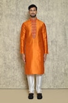 Buy_Arihant Rai Sinha_Orange Art Silk Dupion Embroidered Dori Placket Kurta Set_Online_at_Aza_Fashions
